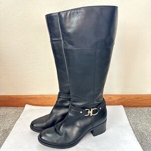 Bandolino Knee High Leather Upper Boots With Gold Buckle 8M